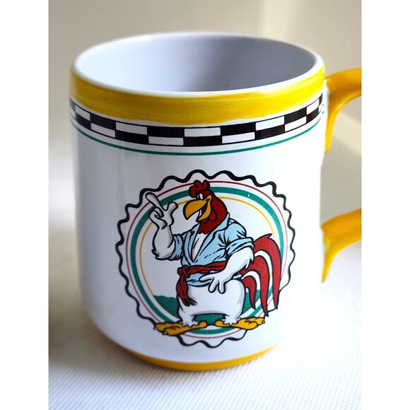 MUGS/CUPS-Foghorn Leghorn-Warner Brothers-White/Blue/Yellow-Set of 2-Holds 8 oz - Picture 2 of 10